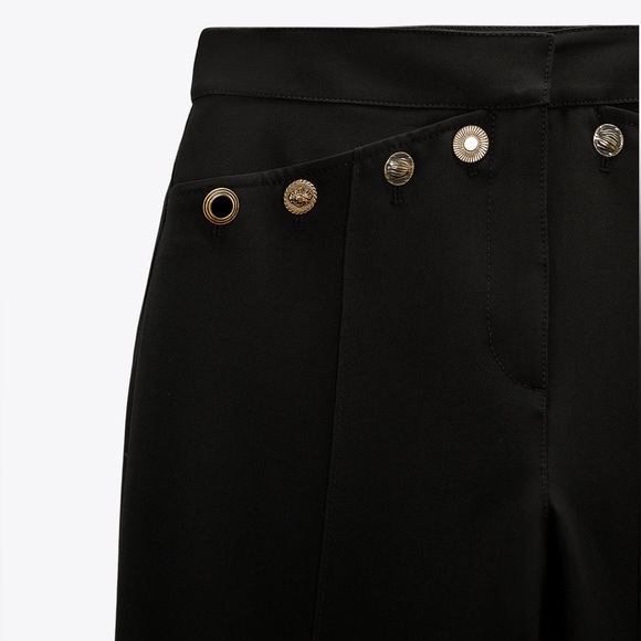 Zara Black Gold Button Detail Flared Pants - Picture 5 of 9